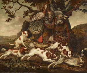 Spaniels Chasing a Hare