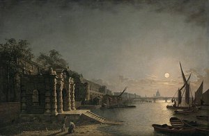 York Watergate And The Adelphi From The River, London, By Moonlight — Henry Pether