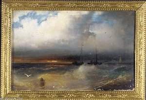 Sunset At Sea — Andreas Schelfhout