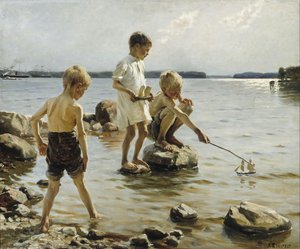 Jungen, Die Am Ufer Spielen — Albert Edelfelt, Realismus