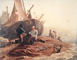 Fishermen Mending Their Nets, — Joshua Cristall