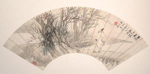 近代 倪田 橋頭隱士 扇面 Scholar on the Bridge