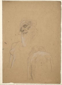 Cabeza De Un Viejo Hombre; Desnude Femenina Sentada Desde Atrás; Detalle De Torso Femenino (estudios Para La Primera Versión De — Gustav Klimt, Vienna Secession