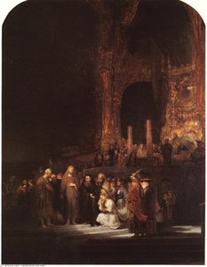 Cristo Y La Mujer Adulterada Ng Londres — Rembrandt Van Rijn, Baroque