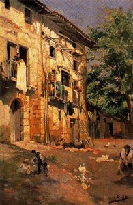Houses In Lequeitio — Ignacio Díaz Olano, Impressionism