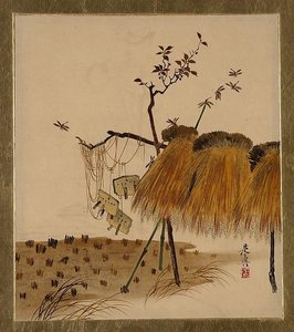 Lacquer Paintings Of Various Subjects Stack Of Rice And Dragonflies — Shibata Zeshin