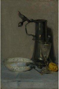 STILL LIFE WITH FLAGON, GLASS AND BOWL