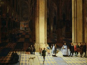 Interior Of Antwerp Cathedral By Night