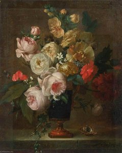 Still Life of Flowers in a Vase with a Shell