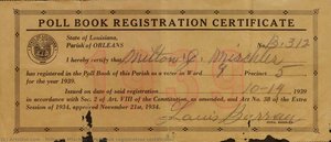 Pollbook Registration Certificate — Milton J. Mischler