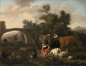 Landscape With Herdsmen And Cattle, Dirck Van Bergen, 1660 - 1690 — Dirck Van Den Bergen
