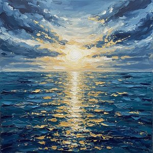 Radiant Convergence: A Monumental Symphony Of Midnight Tides And Golden Light — David Moreau, Plaster & Texture Art