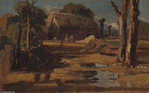 A Barn, Trees, Puddles