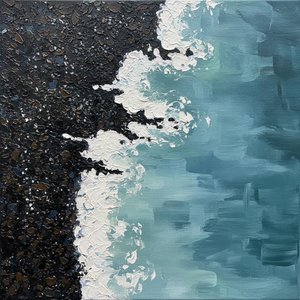 Fragmented Obsidian Tide Amidst The Ethereal Flow Of Frozen Teal Currents — David Moreau, Contemporary Abstract