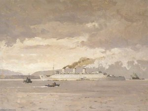 The Passenger Liner 'queen Mary' Raising Steam — Norman Wilkinson