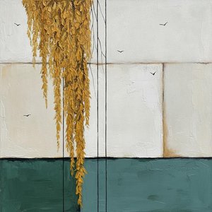 Golden Ochre Cascades Over Teal And Bone — Laurent Roche