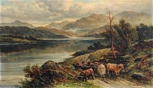 Loch With Highland Cattle — William Langley