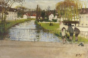 Standing On The Bridge Of Moret On Loing — Pierre-eugène Montézin