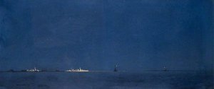 The Harwich Gate Ships, Barrier And Light Cruisers Under Searchlight — Charles Pears