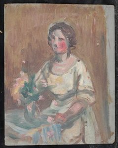 Portrait D'une Jeune Femme Assise Avec Un Bouquet De Fleurs — Valentine Reyre