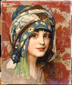 Girl's Head With Green Turban — William Laparra