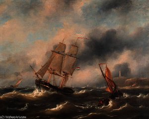 A dutch trading schooner in a storm