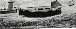 Fishing Boat In Harbour, With Red Sail Mast Steeped — Alfred Wallis