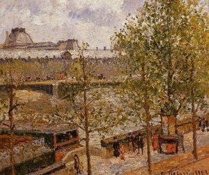 El Louvre, Mañana, Sol, Quai Malaquais — Camille Pissarro, Impressionism