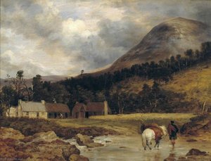 Scottish Landscape Bringing In A Stag (figure And Animals By Sir E. Landseer) — Sir Edwin Henry Landseer, Romanticism