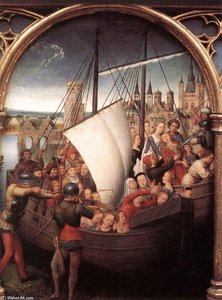 St Ursula Shrine: Martyrdom (scene 5) — Memling, Hans, Early Netherlandish Painting