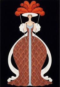 Orange Plumes And Terracotta Damask In A Symmetrical Portrait — Valentin Laurent De Courcey, Art Deco