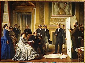 L'achèvement Du Louvre. L'empereur Approuvant Les Plans Présentés Par M. Visconti, Dit Aussi Visconti Présente À Napoléon Iii Le Plan Du Nouveau Louvre — Tissier Ange, Academic Art