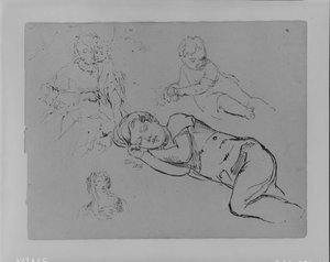 Portrait Of Tom Sleeping, Woman Holding Two Children, Leaning Baby, Woman's Head — Thomas Sully