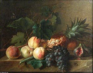 Still-life With Fruit On Table — Cornelis Van Spaendonck, Romantic Floral Still Life