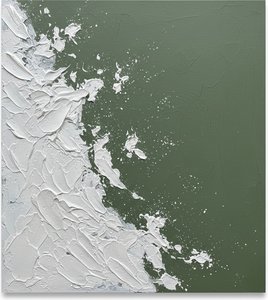 Fragmented Crest Of White Impasto Over An Infinite Olive Horizon — David Moreau, Plaster & Texture Art