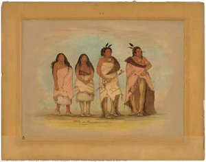 Pawneepict Chief, Two Daughters, And A Warrior — George Catlin