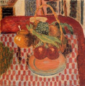 Trash And Fruit Plate On The Red Checkered Tablecloth — Pierre Bonnard