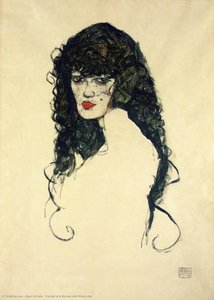 Retrato De Una Mujer Con Cabello Negro — Egon Schiele, Movimiento Expresionista