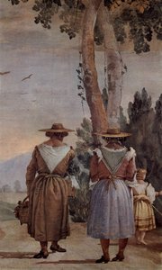 Two Peasant Women And A Child Seen From Behind, From The 'foresteria' (guesthouse) — Giovanni Domenico Tiepolo