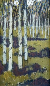 Bouleaux, sous bois d'automne (Etude pour la Légende de saint Hubert)
