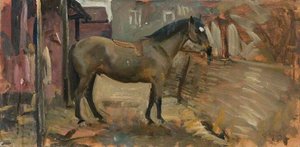 A Bay Horse In A Stable (verso) — Sir Alfred James Munnings, Impressionistic Landscape