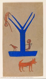 Blue Construction, Orange Figures — Bill Traylor