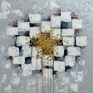 Radiant Gilded Fracture: A Singular Symphony Of Gold And Structured White Impasto — David Moreau, Plaster & Texture Art