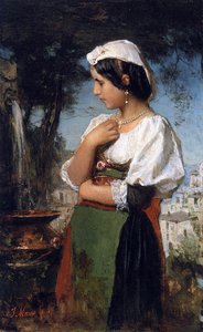 Italian girl at a fountain