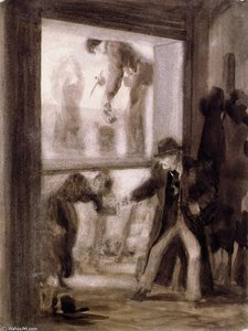 Painters Preparing A Transparent Panel — Adolph Von Menzel