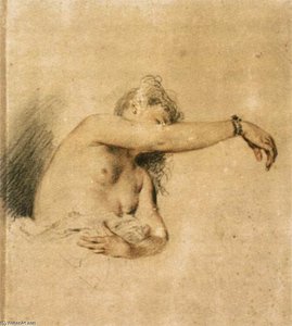 Niedere Frau Mit Erhobener Rechter Arm — Jean-antoine Watteau