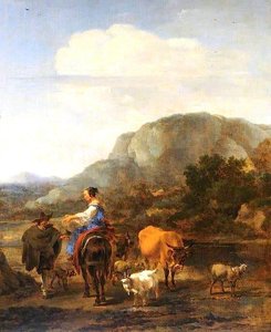 Italianate Landscape With Peasants Fording A Brook — Nicolaes Pietersz Berchem