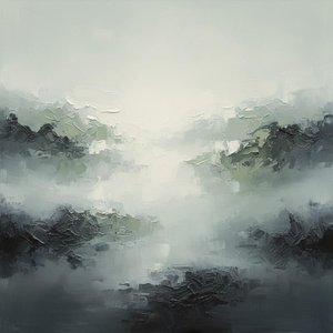 Ethereal Monolith: A Meditative Study In Sculptural Mist And Charcoal Shadows — Christian Noiret, Contemporary Abstract