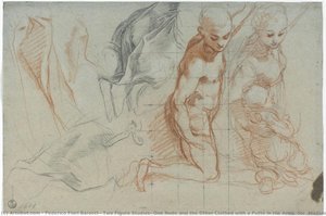 Two Figure Studies, One Nude And The Other Clothed With A Putto In His Arms (for “madonna Del Popolo”, Firenze, Galleria Degli Uffizi); Drapery Studies — Federico Fiori Barocci, Baroque Renaissance