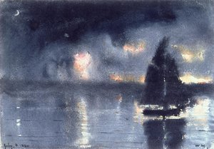 Sailboat And Fourth Of July Fireworks — Winslow Homer, American Realism